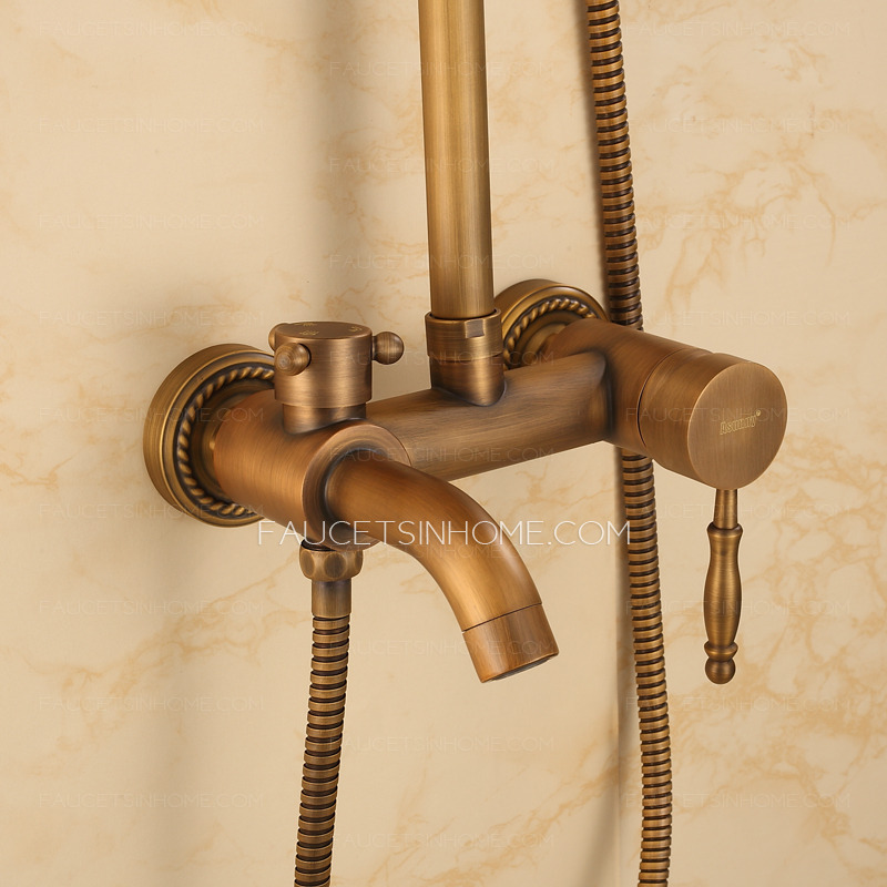 Chic Vintage Brass Shower Faucet With Top And Hande Shower