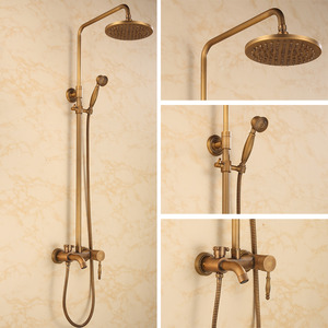 Chic Vintage Brass Shower Faucet With Top And Hande Shower