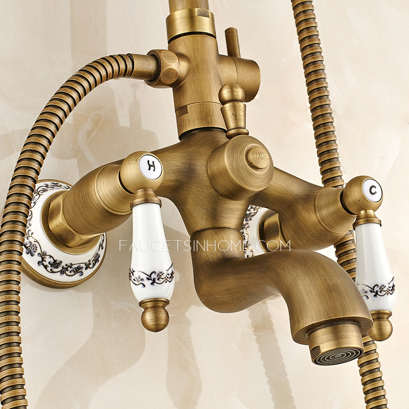 Vintage Brass Campanula Shaped Top Shower Faucet System