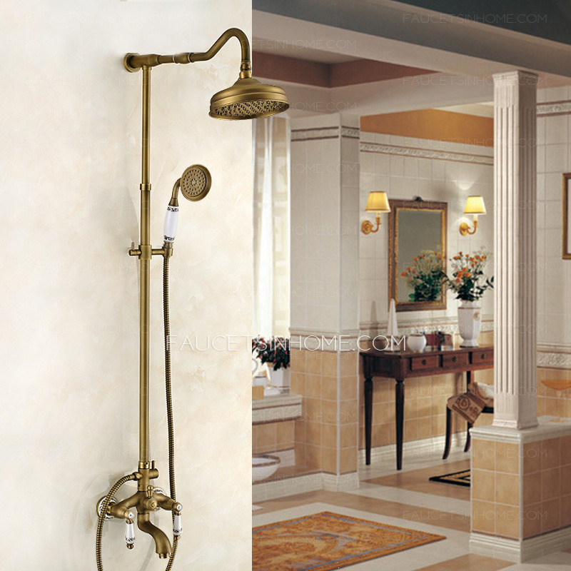Antique Brass Outside Wall Mount Ceramic Shower Faucets System