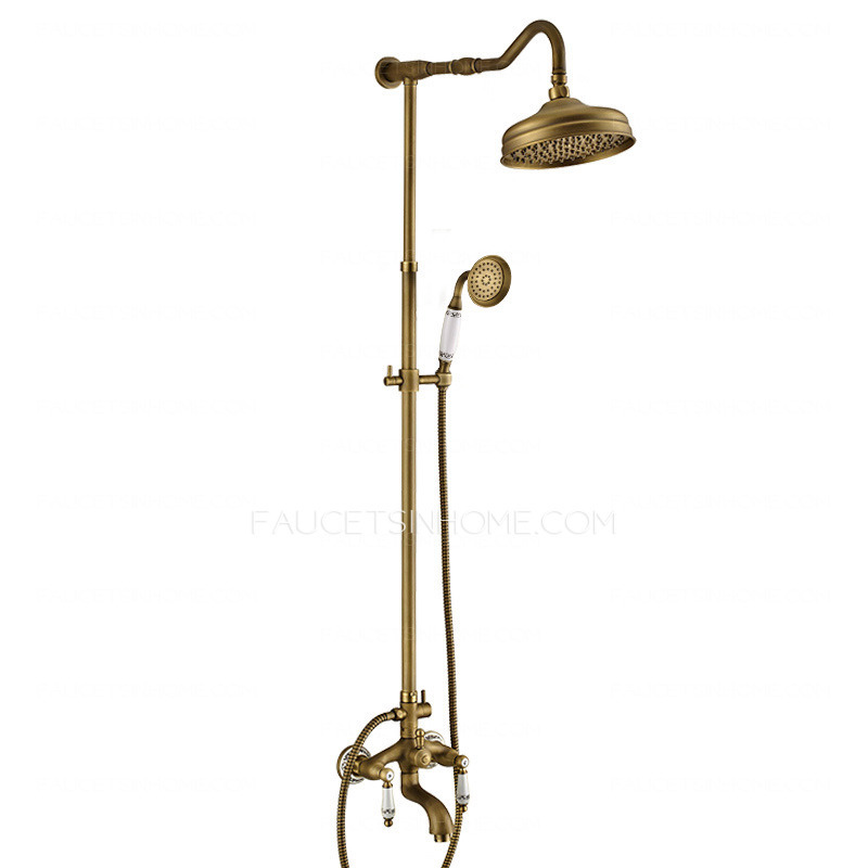 Antique Brass Outside Wall Mount Ceramic Shower Faucets System