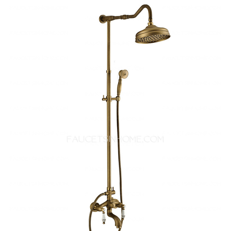 Antique Brass Lotus Top Shower Faucet System With Hand Shower