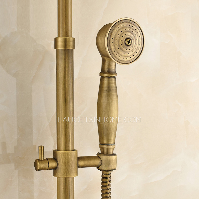 Antique Brass Lotus Top Shower Faucet System With Hand Shower