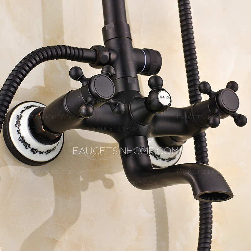 Vintage Oil Rubbed Bronze Ceramic Cross Handle Shower Faucets