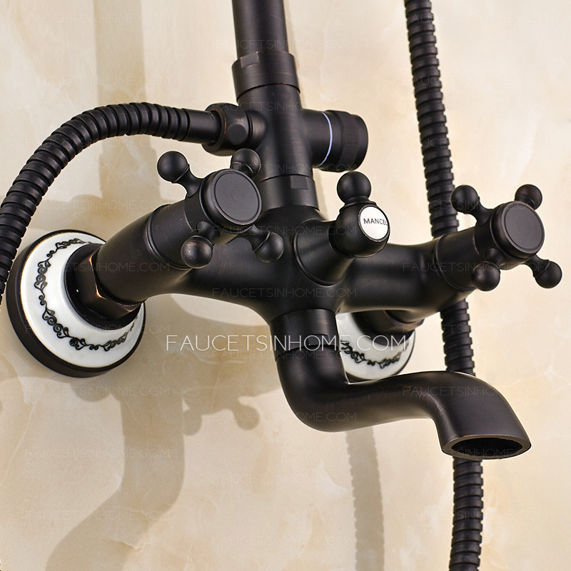 Vintage Oil Rubbed Bronze Brass Cross Handle Shower Faucets System