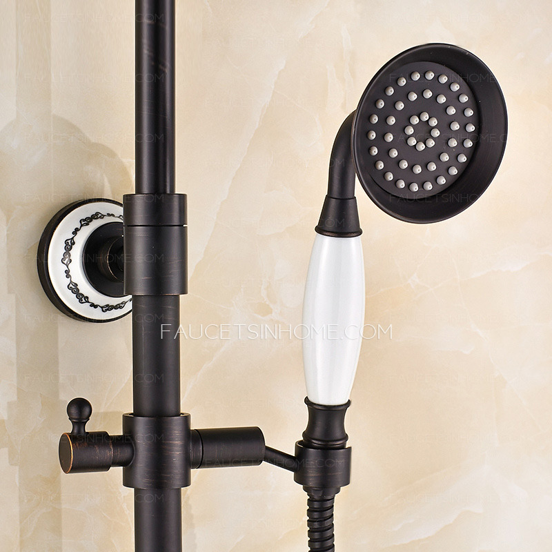 Vintage Oil Rubbed Bronze Brass Cross Handle Shower Faucets System
