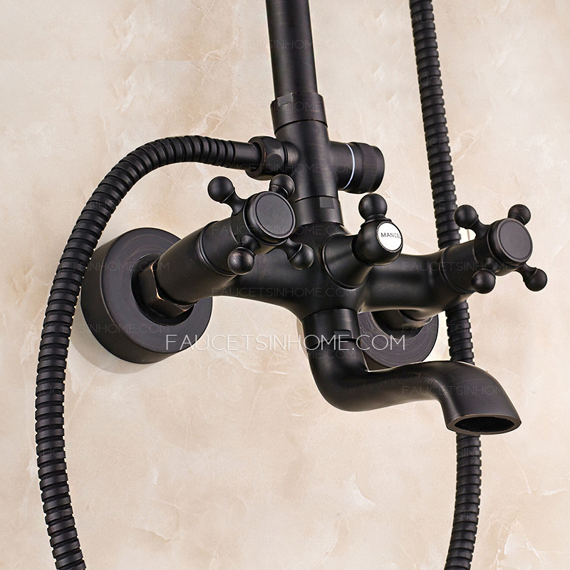 Black Oil Rubbed Bronze Cross Handle Exposed Shower Faucets System