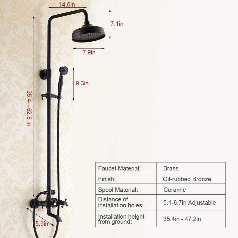 Black Oil Rubbed Bronze Cross Handle Exposed Shower Faucets System