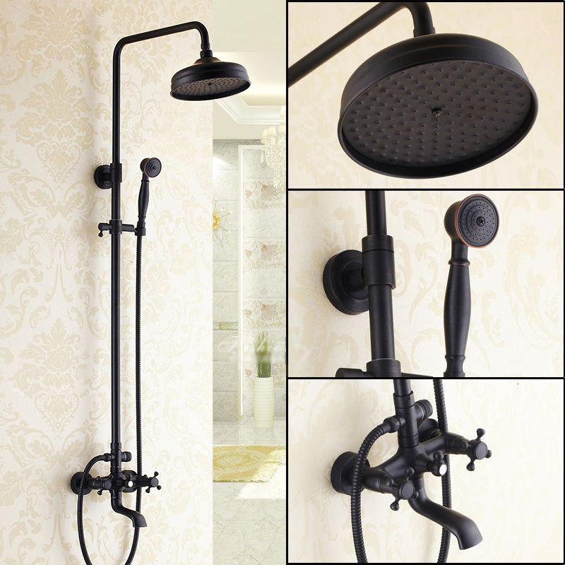 Black Oil Rubbed Bronze Cross Handle Exposed Shower Faucets System