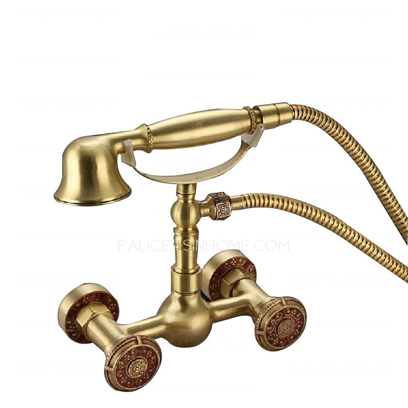 Antique Bronze Brass Two Hole Wall Mount Bath And Shower Faucets