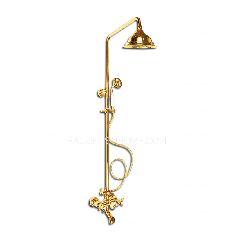 Luxury Vintage Brass Rotatable Elevating Exposed Shower Faucets System
