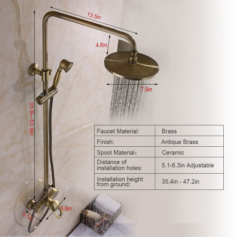 Classical Antique Brass Outdoor Shower Head And Faucets