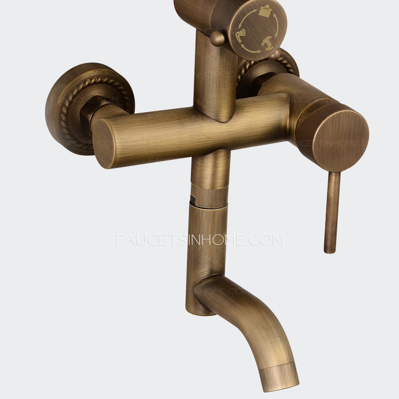 Retro Antique Brass Elevating Exposed Shower Faucets System