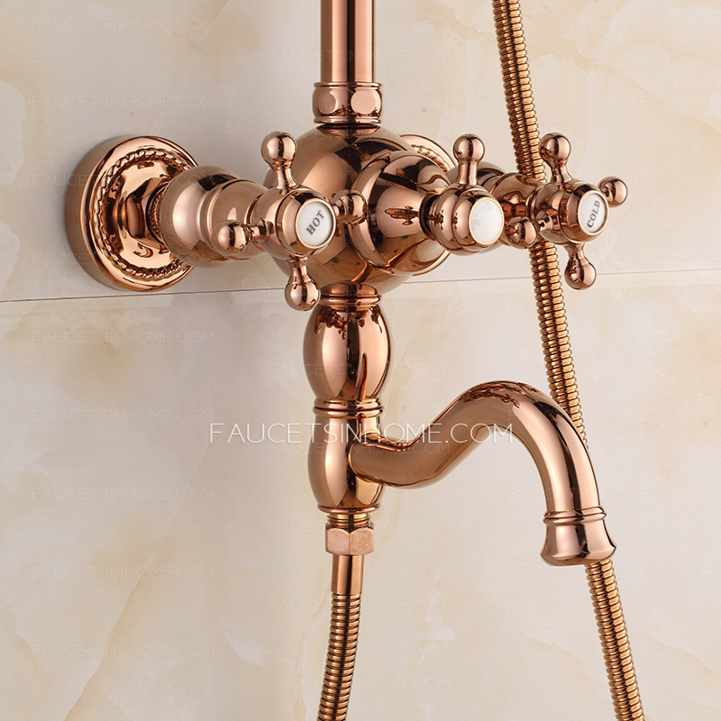 Luxury Rose Gold Two Handle Outdoor Shower Faucet System