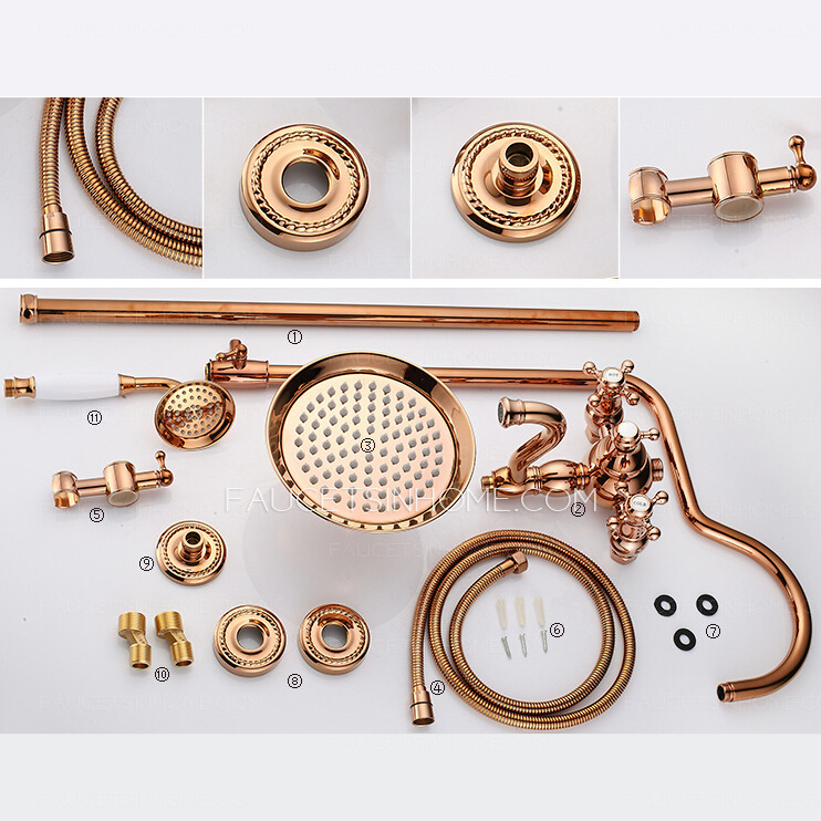 Luxury Rose Gold Two Handle Outdoor Shower Faucet System