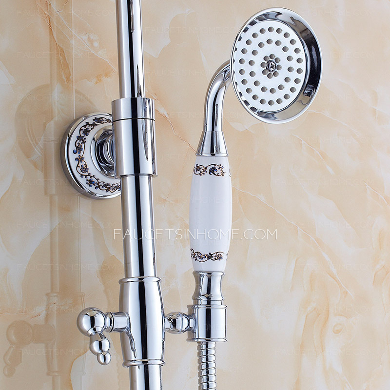 Antique Silver Ceramic Brass Outdoor Shower Faucet System