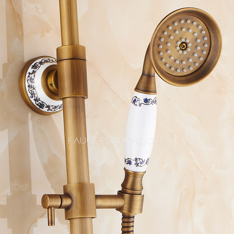 Retro Antique Brass Creamic Exposed Shower Faucet System