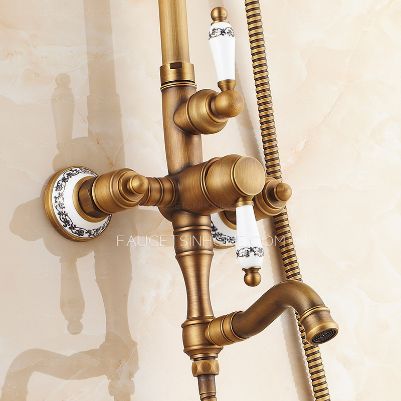 Retro Antique Brass Creamic Exposed Shower Faucet System