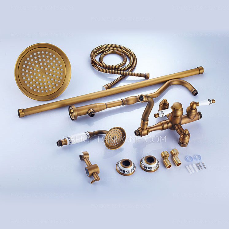 Retro Antique Brass Creamic Exposed Shower Faucet System