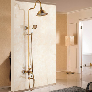 Retro Antique Brass Creamic Exposed Shower Faucet System