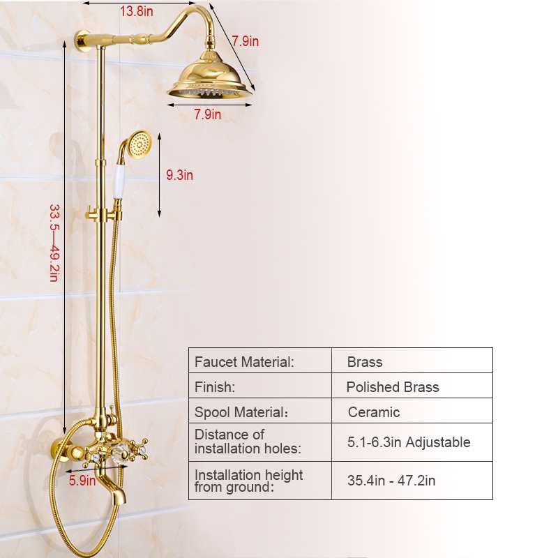 Luxury Polished Brass Vintage Handle Shower Faucet System