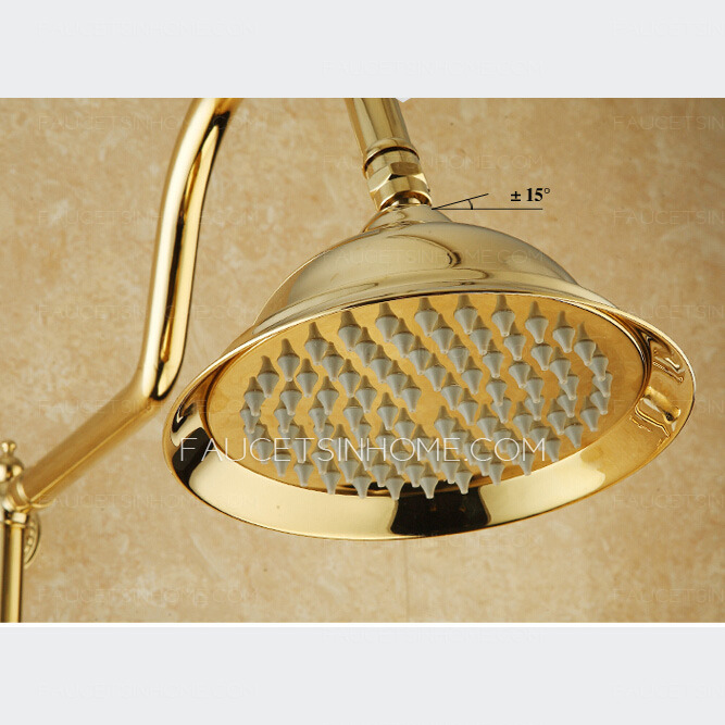 Golden Polished Brass Exposed Wall Mount Shower Faucet System