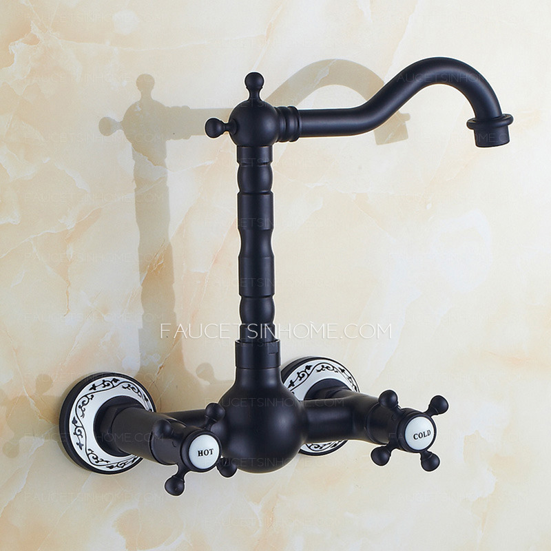 Decorative Oil Rubbed Bronze Two Hole Wall Mount Bathroom Faucets