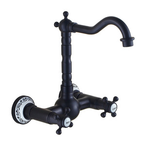 Decorative Oil Rubbed Bronze Two Hole Wall Mount Bathroom Faucets