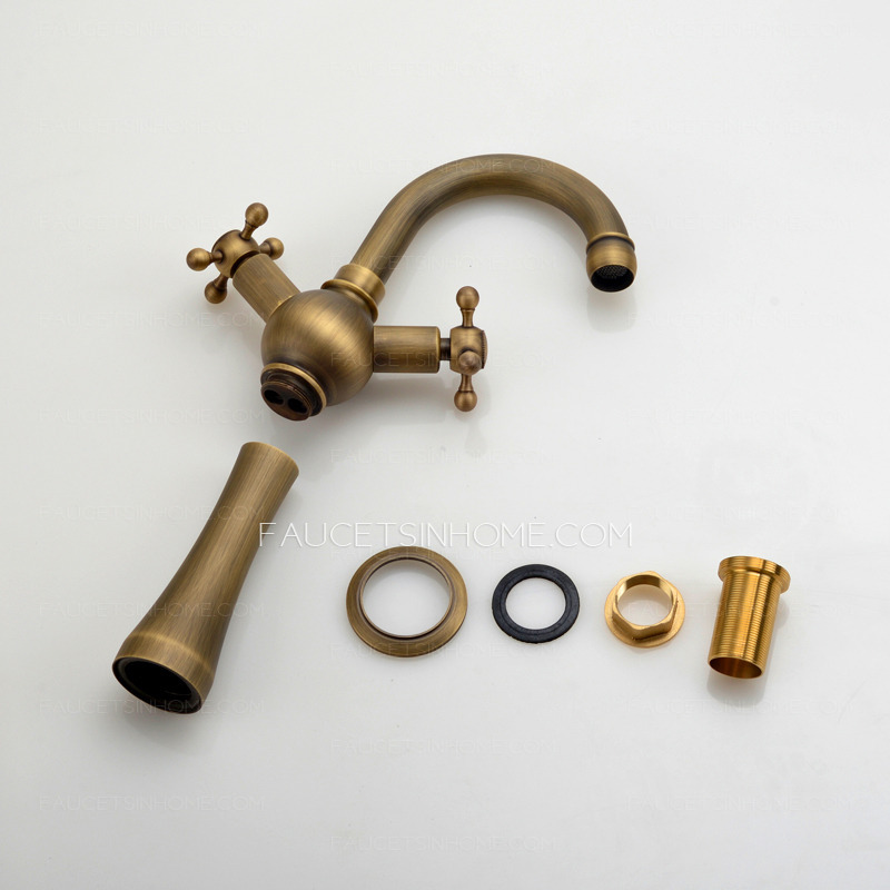 Vintage Heightening Antique Brass Bathroom Faucet Vessel Mount