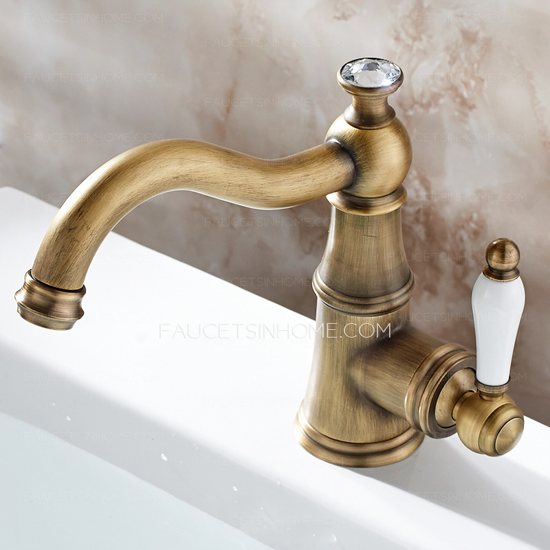 Single Hole Antique Brass Porcelain Handle Bathroom Faucets