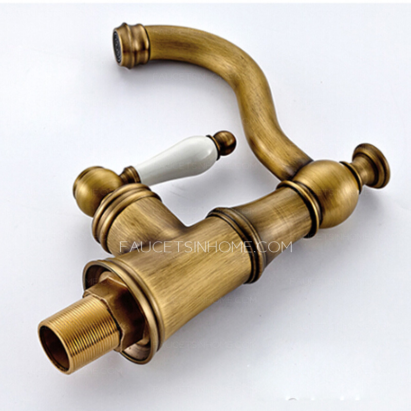 Single Hole Antique Brass Porcelain Handle Bathroom Faucets