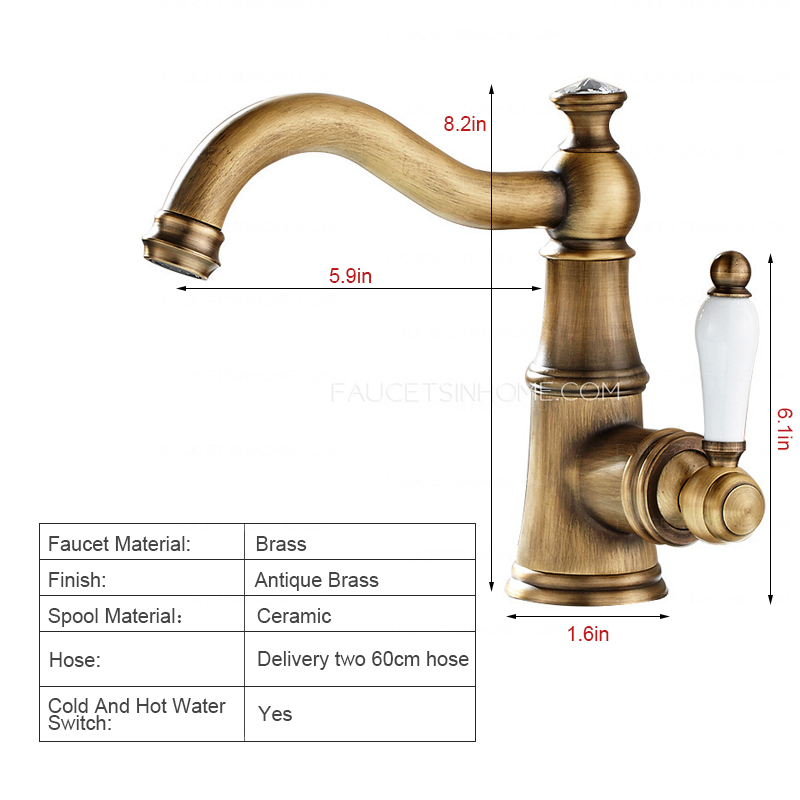 Single Hole Antique Brass Porcelain Handle Bathroom Faucets