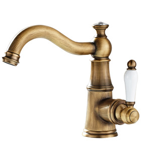 Single Hole Antique Brass Porcelain Handle Bathroom Faucets