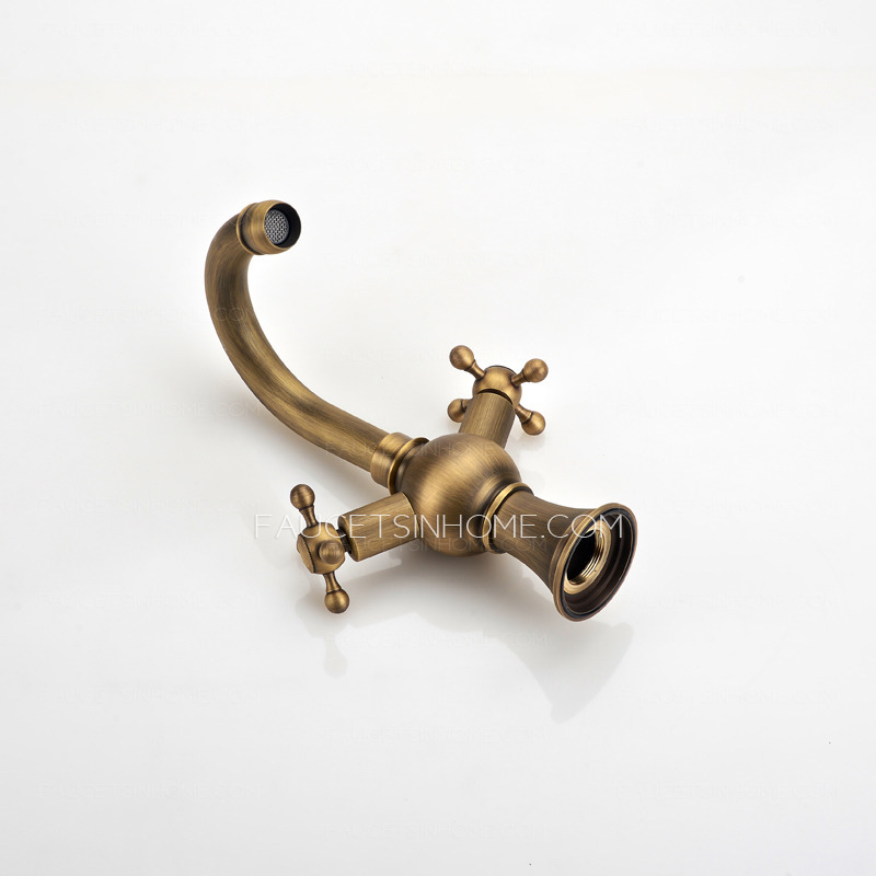 Vintage Antique Brass Two Cross Handle Bathroom Faucets