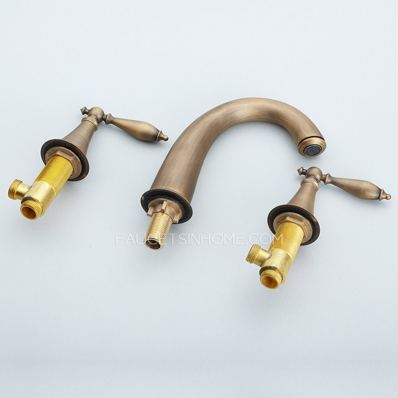 Classical Antique Brass Three Hole Wide Spread Bathroom Faucets