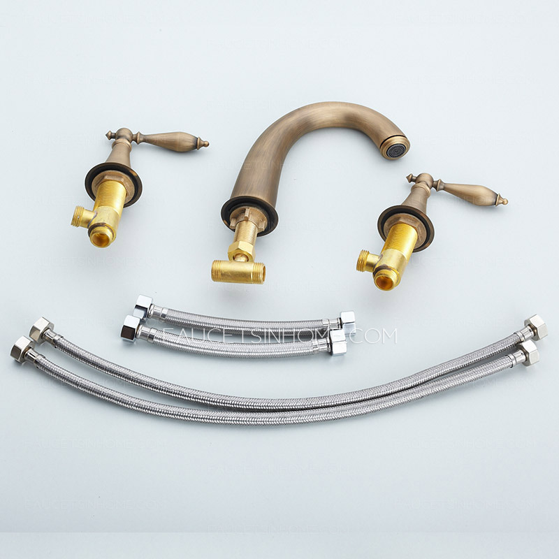 Classical Antique Brass Three Hole Wide Spread Bathroom Faucets