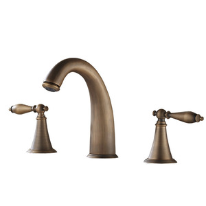 Classical Antique Brass Three Hole Wide Spread Bathroom Faucets