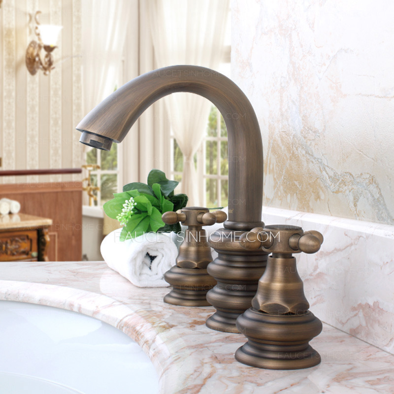 Top Rated Antique Bronze Three Hole Wide Spread Bathroom Faucets