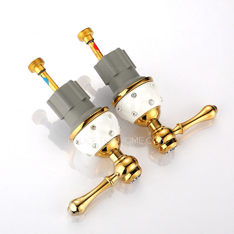 Luxury Brass White Ceramic Three Hole Bathroom Sink Faucets