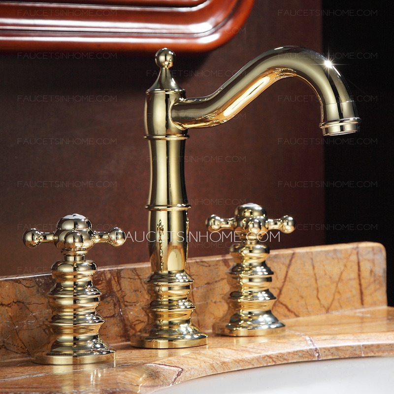 High Quality Golden Brass Three Hole Vintage Bathroom Faucets