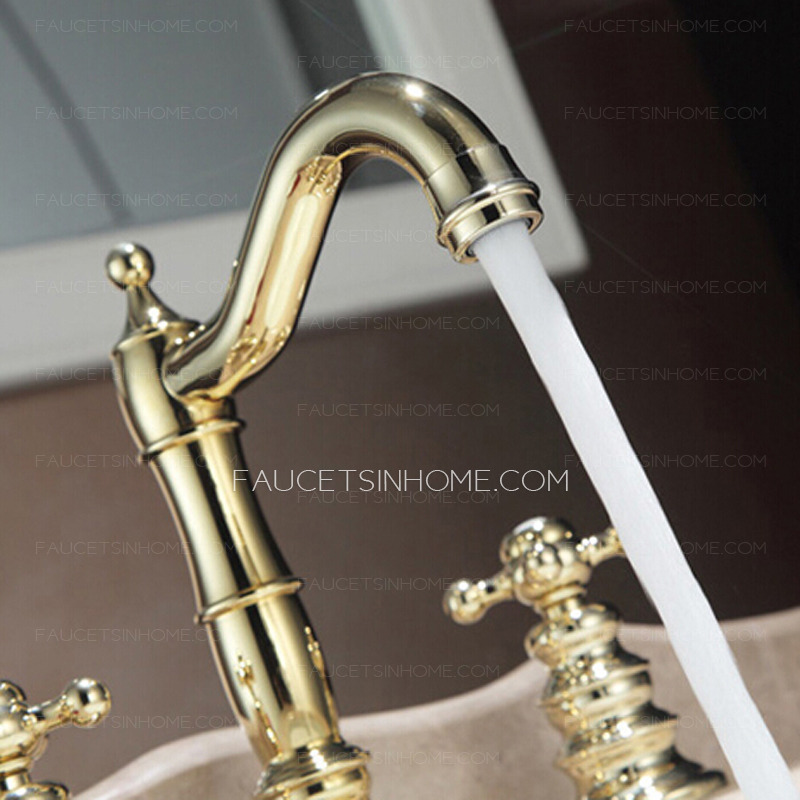 High Quality Golden Brass Three Hole Vintage Bathroom Faucets