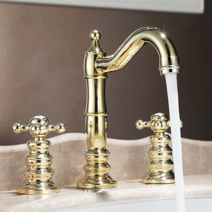 High Quality Golden Brass Three Hole Vintage Bathroom Faucets