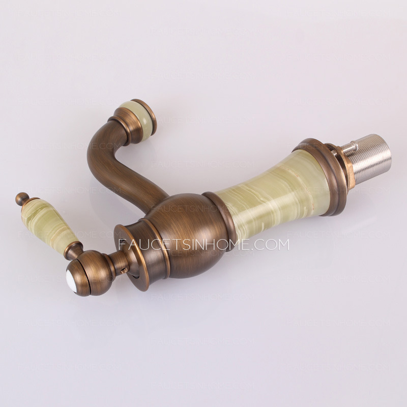 Prefessional Single Hole Jade Decorative Antique Bronze Bathroom Faucets