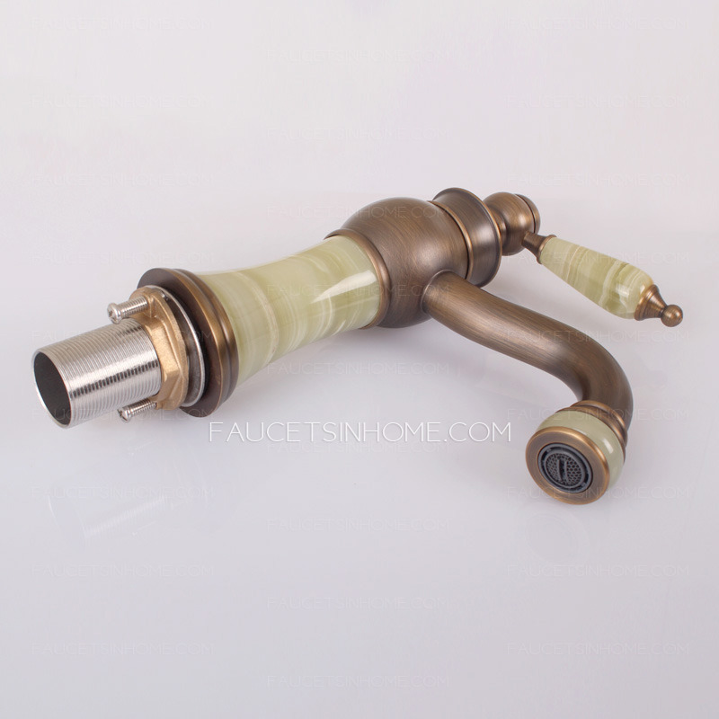 Prefessional Single Hole Jade Decorative Antique Bronze Bathroom Faucets