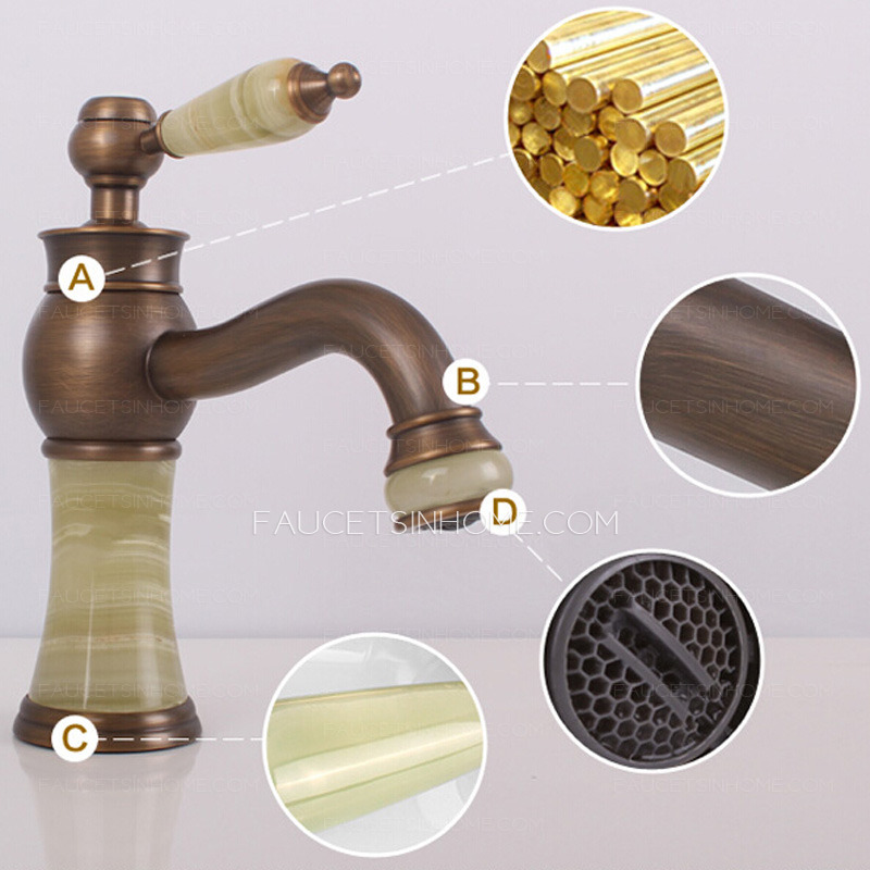 Prefessional Single Hole Jade Decorative Antique Bronze Bathroom Faucets