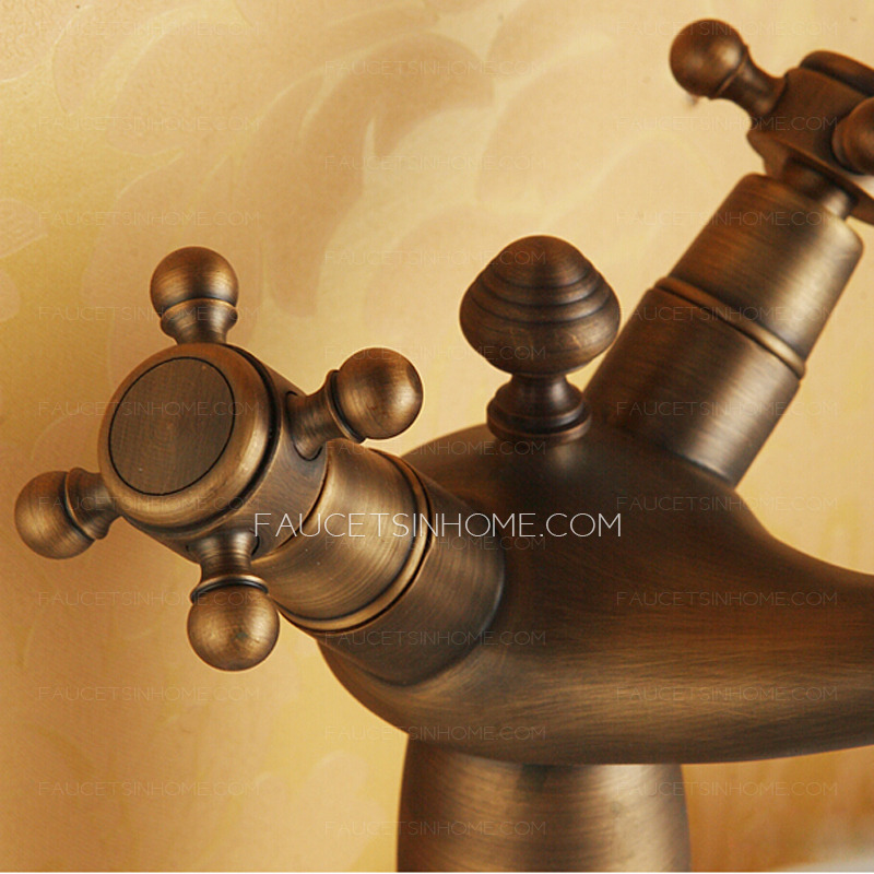 Decorative Antique Brass Two Handles Bathroom Sink Faucets
