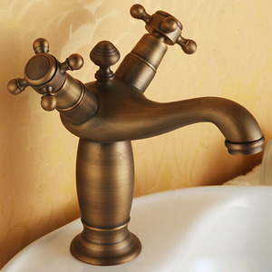 Decorative Antique Brass Two Handles Bathroom Sink Faucets