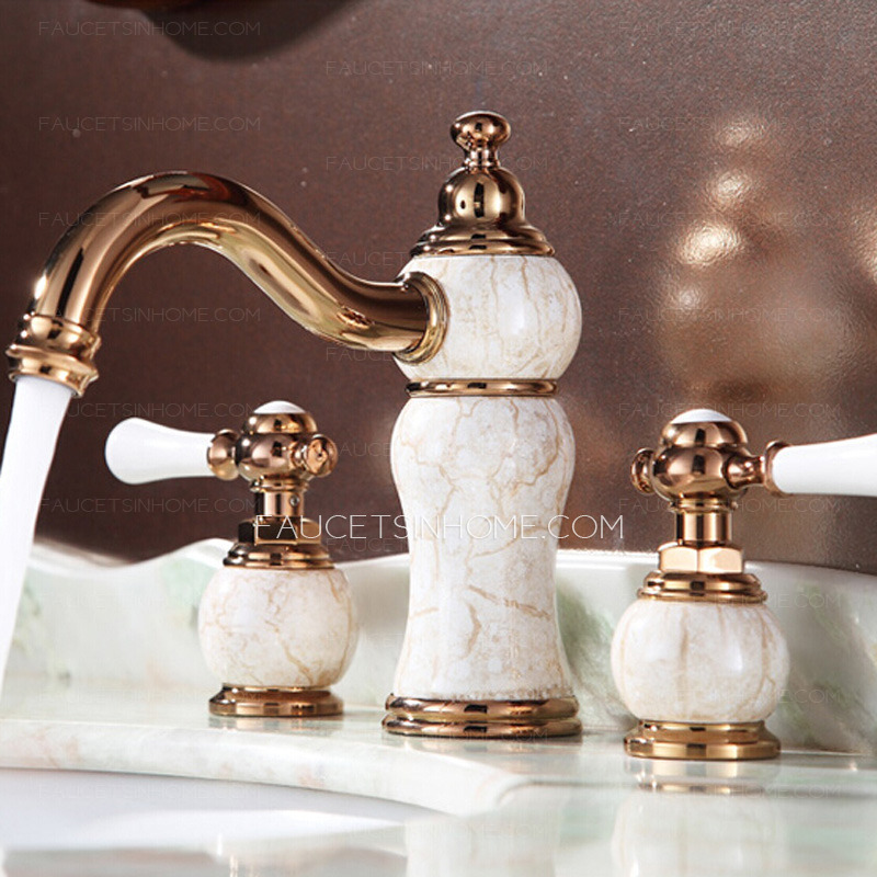 Antique Rose Gold Ceramic Bathroom Sink Faucets Three Hole