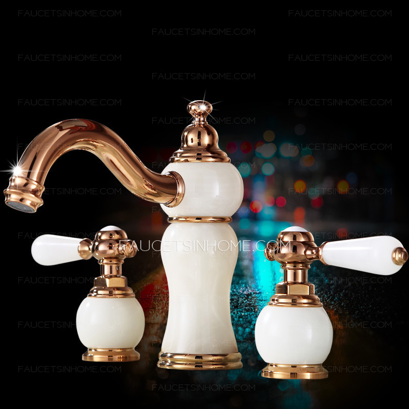 Three Hole Jade Rose Gold Bathroom Sink Faucets