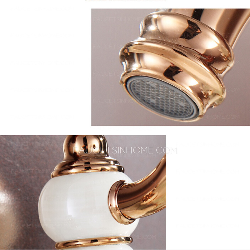 Unique Three Hole Jade Rose Gold Bathroom Sink Faucets